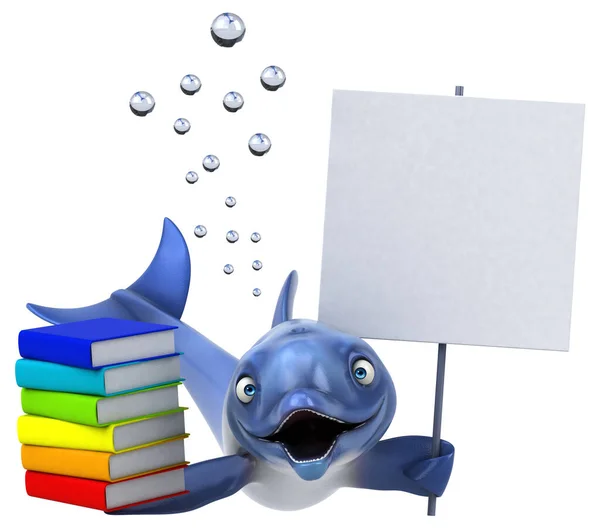 Delfino Divertente Con Libri Illustrazione — Foto Stock