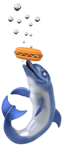 Delfín Divertido Con Perrito Caliente Ilustración —  Fotos de Stock