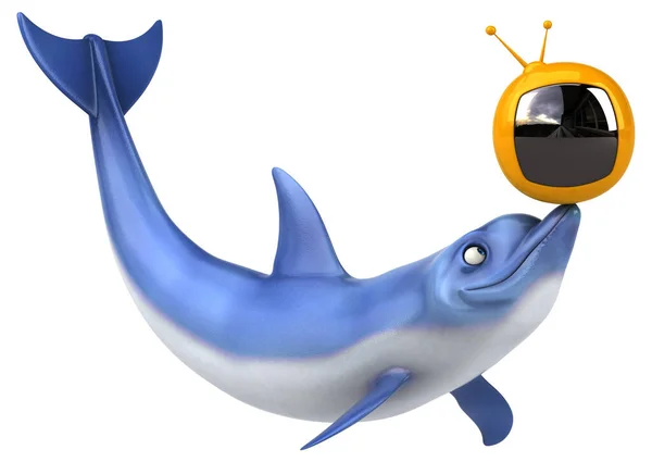 テレビでイルカを楽しむ 3Dイラスト — ストック写真