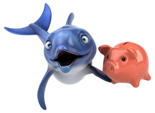貯金箱でイルカを楽しむ 3Dイラスト — ストック写真