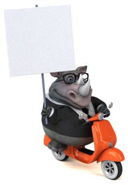 Scooter 'da eğlenceli gergedan - 3D İllüstrasyon