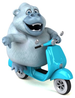 Motosikletli eğlenceli beyaz goril - 3D Görüntü