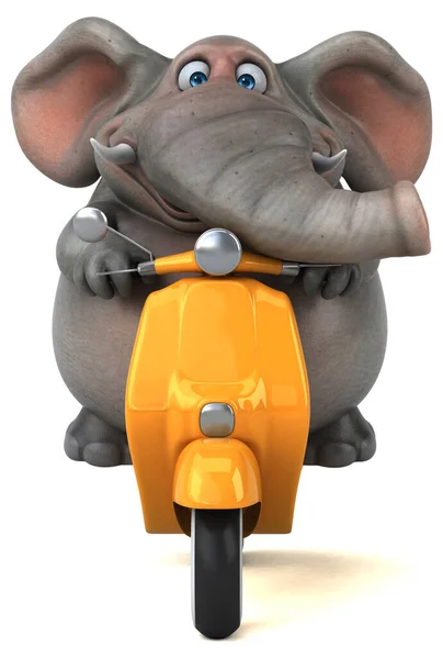Fun elephant  on scooter - 3D Illustration