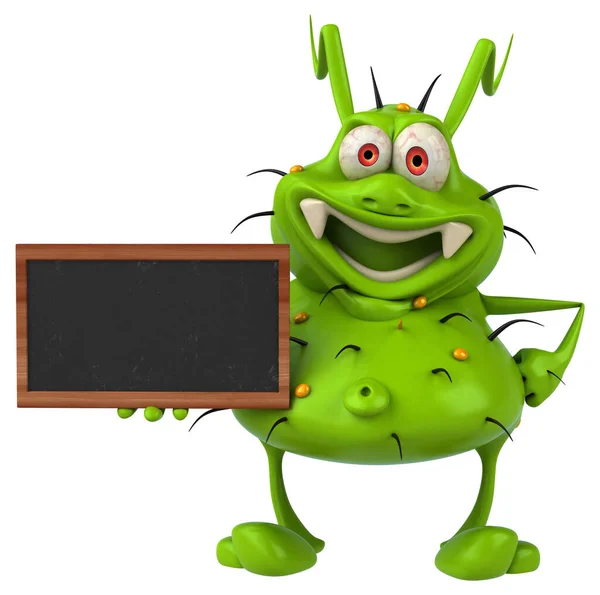 Fun Germ Monster Holding Blackboard — Stock Photo, Image