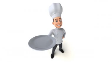 Eğlenceli şef tabak tutuyor. 