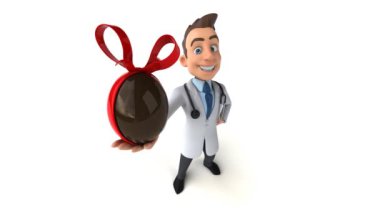Paskalya yumurtalı doktor çizgi film karakterinin 3 boyutlu animasyonu 