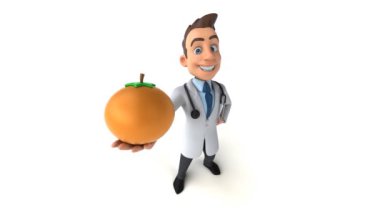 Üç boyutlu doktor çizgi film karakteri portakallı. 
