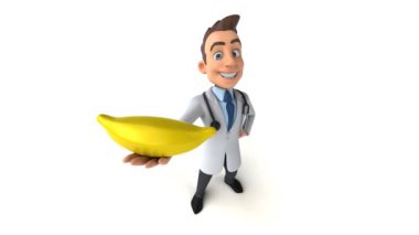 Eğlenceli karikatür doktoru beyazda izole edilmiş.