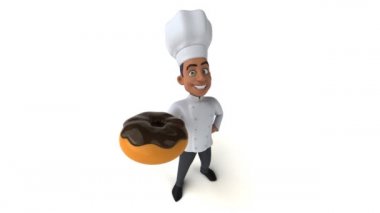 Eğlenceli aşçı elinde çörek tutuyor.
