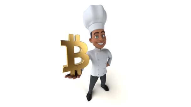 Leuke Chef Kok Met Bitcoin — Stockvideo