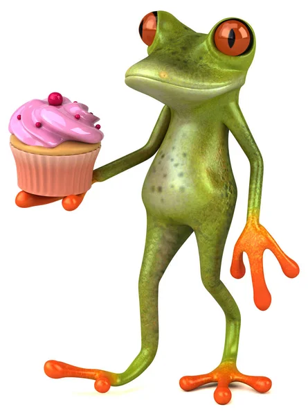 Lustiger Frosch Mit Cupcake Illustration — Stockfoto