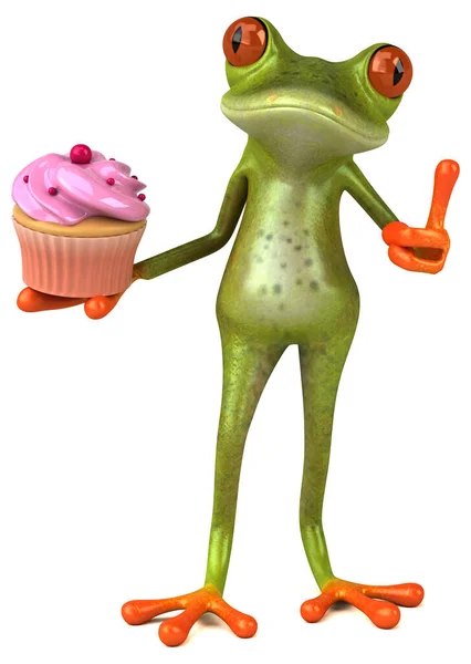 Lustiger Frosch Mit Cupcake Illustration — Stockfoto