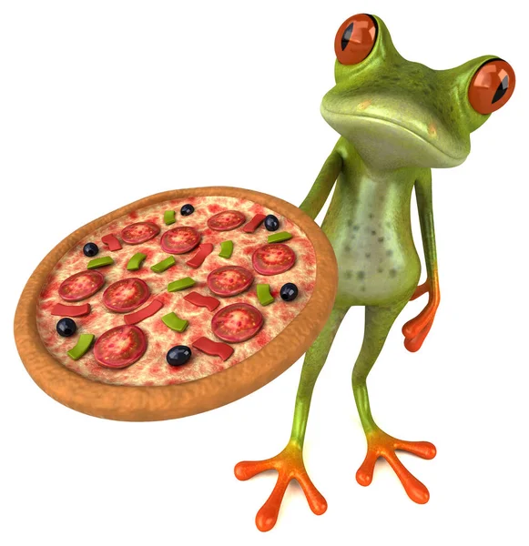 带披萨的青蛙 3D图解 — 图库照片