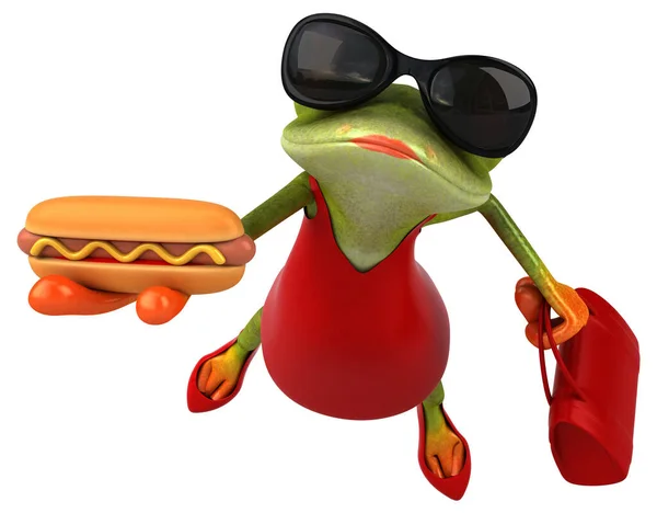 带热狗的有趣青蛙 3D图解 — 图库照片