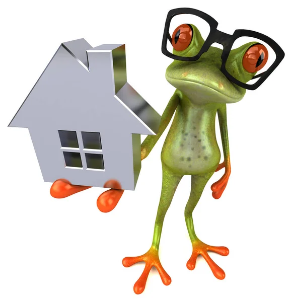 Lustiger Frosch Mit Haus Illustration — Stockfoto