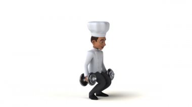 Ağırlıkları olan eğlenceli şef karakteri - 3 boyutlu animasyon 