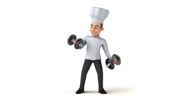 Fun Koch Charakter Mit Gewichten Animation — Stockvideo
