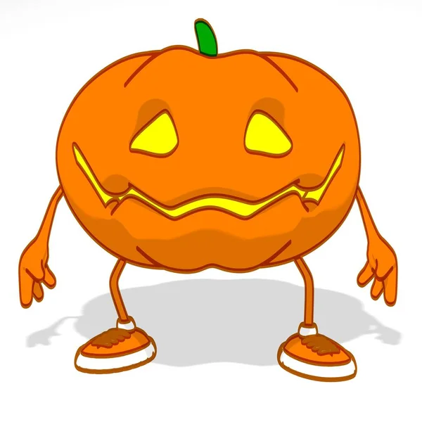 Kul Tecknad Halloween Pumpa Vit Bakgrund — Stockfoto