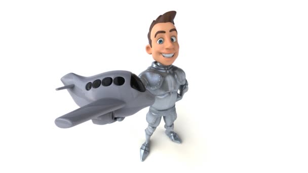 Забавный Мультяшный Персонаж Самолетом Анимация — стоковое видео