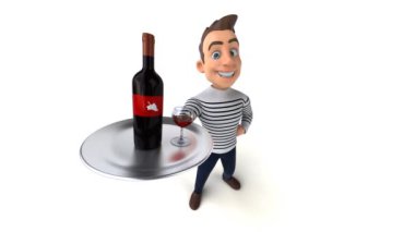 Şarabı olan 3 boyutlu eğlenceli çizgi film karakteri. 