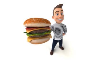 Hamburgerli eğlenceli 3D çizgi film karakteri