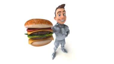 Hamburger tutan komik şövalye.