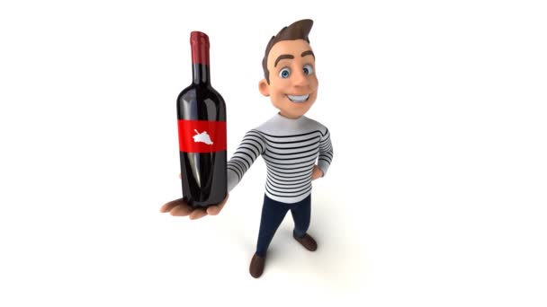 Personagem Casual Divertido Desenho Animado Com Vinho — Vídeo de Stock