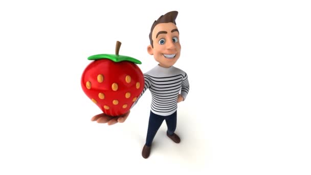 イチゴと楽しい3D漫画カジュアルキャラクター — ストック動画