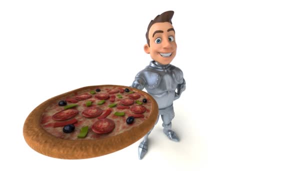 Смешной Персонаж Мультфильма Пиццей Анимация — стоковое видео