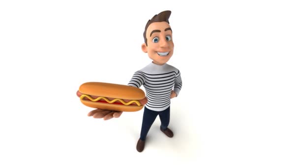 Divertido Personaje Casual Dibujos Animados Con Hotdog — Vídeos de Stock