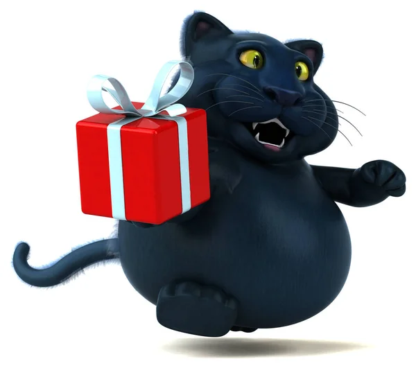 Gatto Divertente Con Regalo Illustrazione — Foto Stock