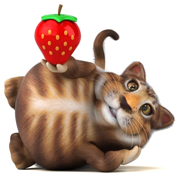 Leuke Kat Met Aardbei Illustratie — Stockfoto