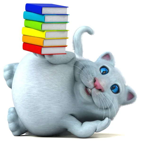 Leuke Kat Met Boeken Illustratie — Stockfoto