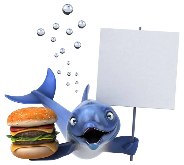 Rolig Delfin Med Hamburgare Illustration — Stockfoto