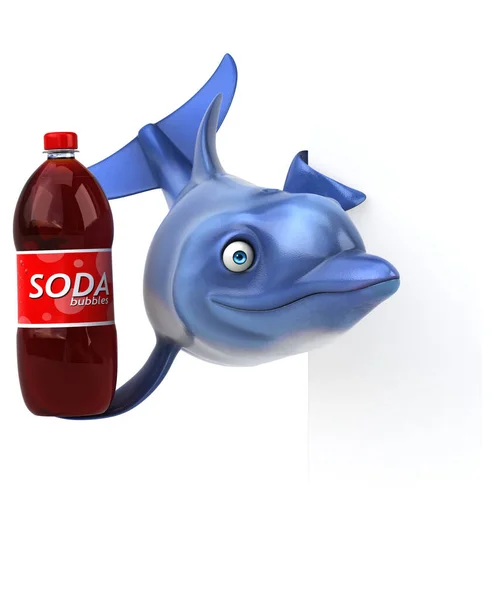 Delfín Divertido Con Soda Ilustración — Foto de Stock