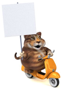 Scooter 'da eğlenceli kedi - 3D Görüntü