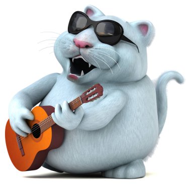 Gitarlı eğlenceli kedi - 3D Görüntü