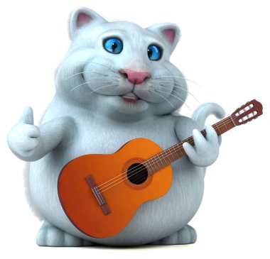 Gitarlı eğlenceli kedi - 3D Görüntü