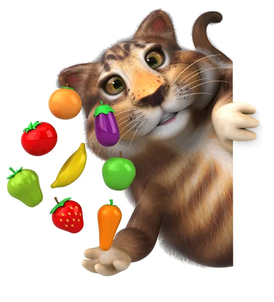 Leuke Kat Met Fruit Illustratie — Stockfoto