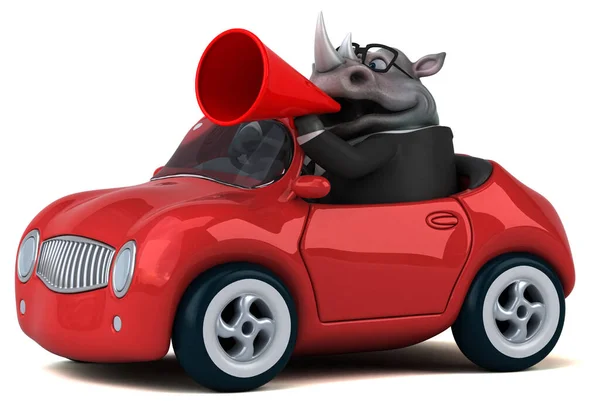 汽车上有趣的犀牛 3D图解 — 图库照片