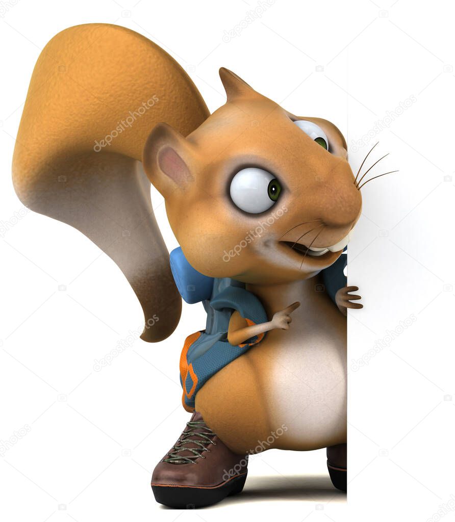 Fun 3D squirrel backpacker cartoon character