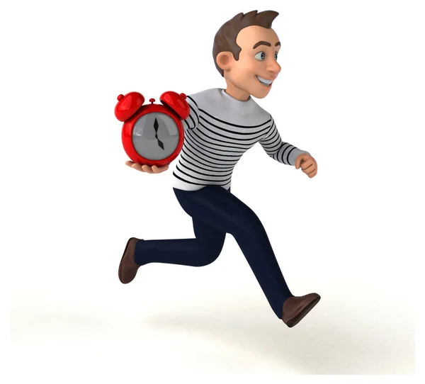 Fun Cartoon Casual Charakter Mit Uhr — Stockfoto