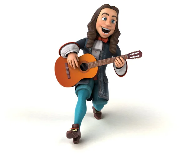 3D Illustration of a cartoon man in historical baroque costume with guitar