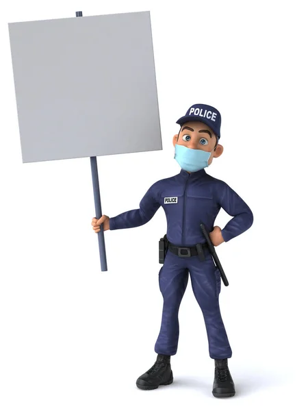 Maskeli Bir Polis Memurunun Boyutlu Eğlenceli Bir Çizimi — Stok fotoğraf