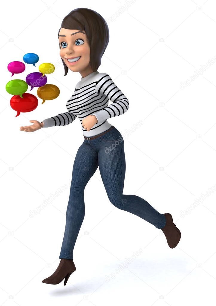 Fun 3D cartoon casual character woman with bubles 
