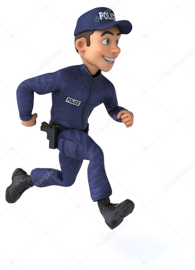 Fun 3D illustration of a cartoon Police Officer running