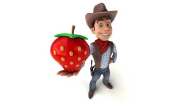 Çilekli komik çizgi film karakteri - 3D İllüstrasyon 
