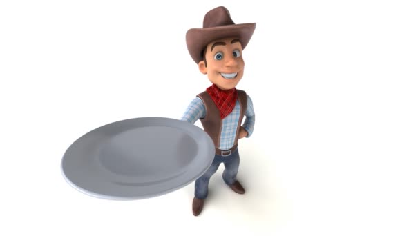 Sjov Cowboy Med Plade Animation – Stock-video