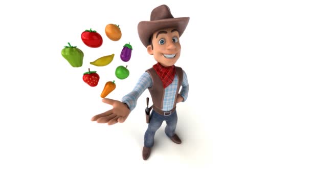 Vaquero Divertido Con Frutas Ilustración — Vídeo de stock