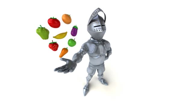 Cavaleiro Divertido Personagem Desenhos Animados Com Frutas Animação — Vídeo de Stock